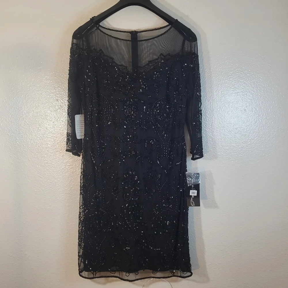 ❤️ Pisarro Nights Beaded Illusion Mesh Sheath Dress - Picture 3 of 10